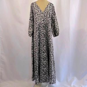 The Nines by Hatch Floral Print 3/4 Sleeve Button-Front Maternity Dress Black L